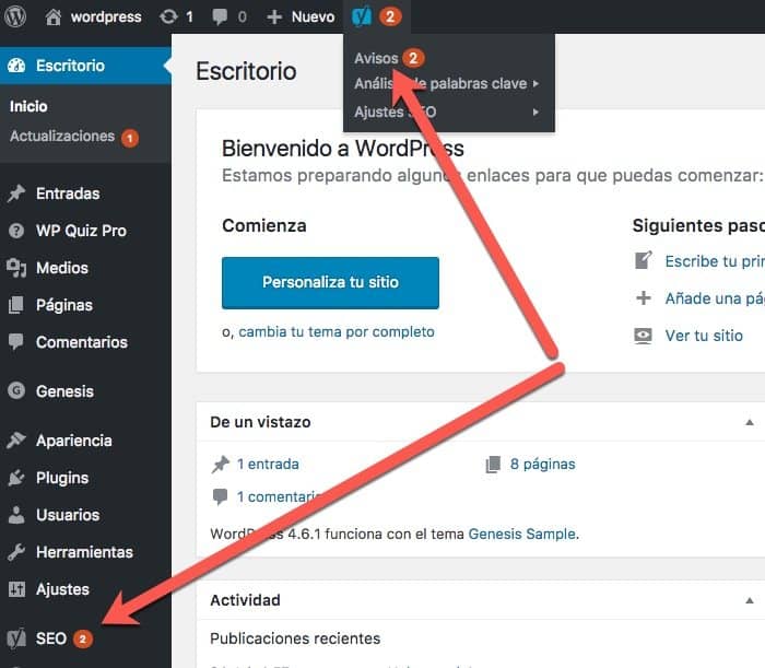 avisos Yoast WordPress SEO