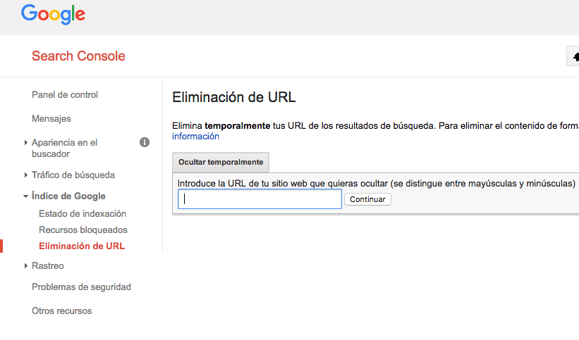 eliminación url de google