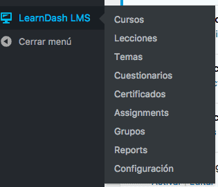 escritorio menu learndash