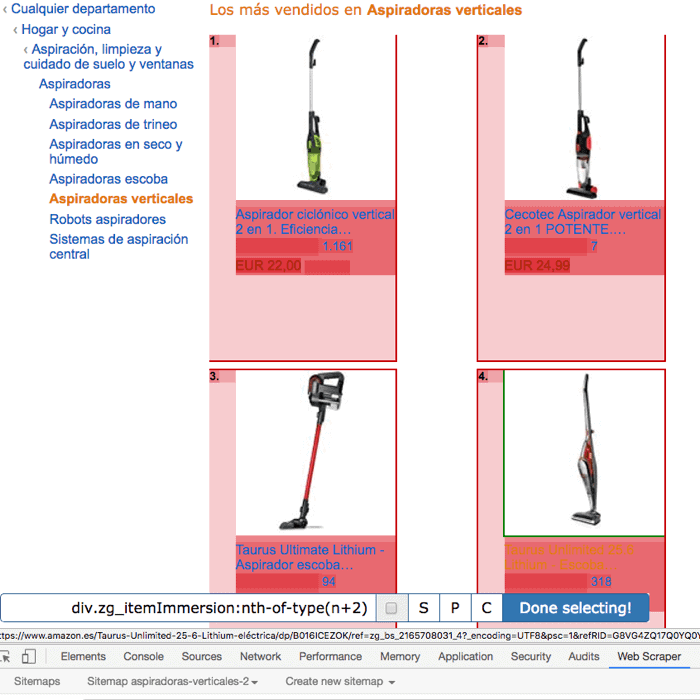 web scraper selec productos