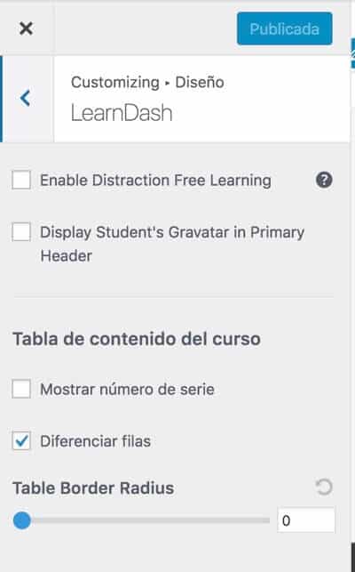 Opciones Diseño Learndash