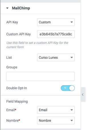 api key mailchimp elementor