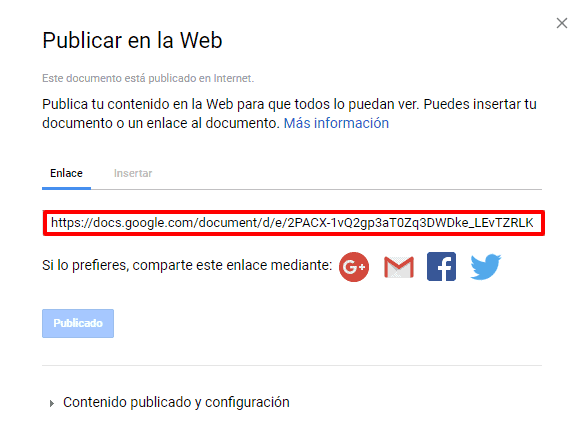 google docs enlace publicar web