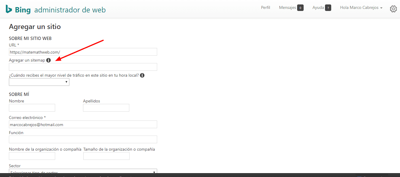 bing agregar sitemap