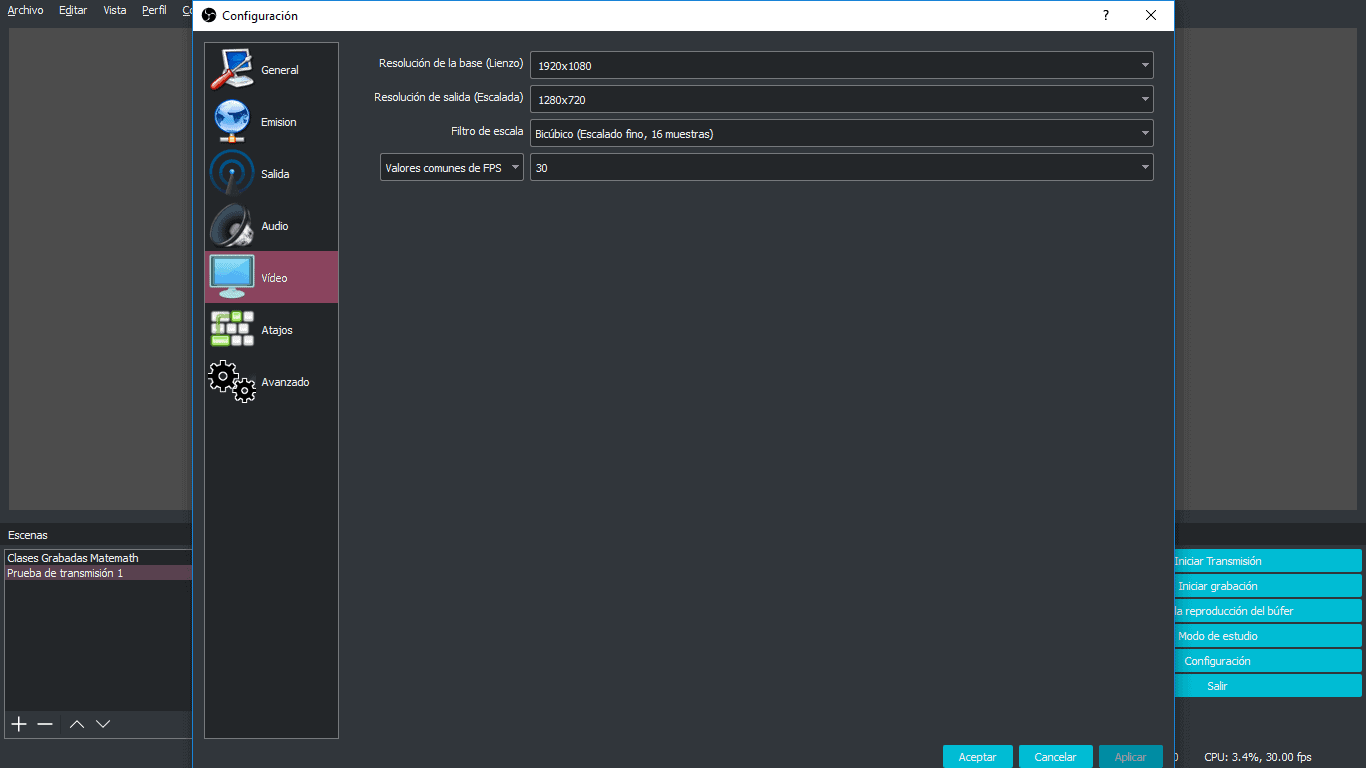 obs configuracion video
