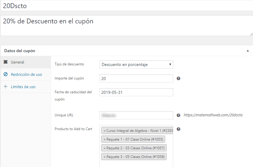 cupon descuento woocommerce
