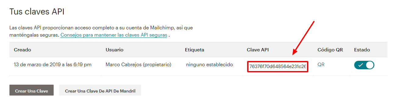 mailchimp tus claves api