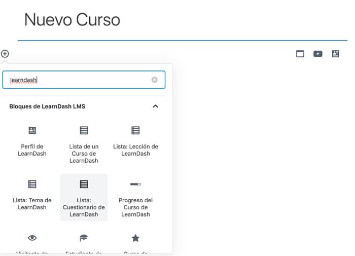 Bloques Learndash en Gutenberg