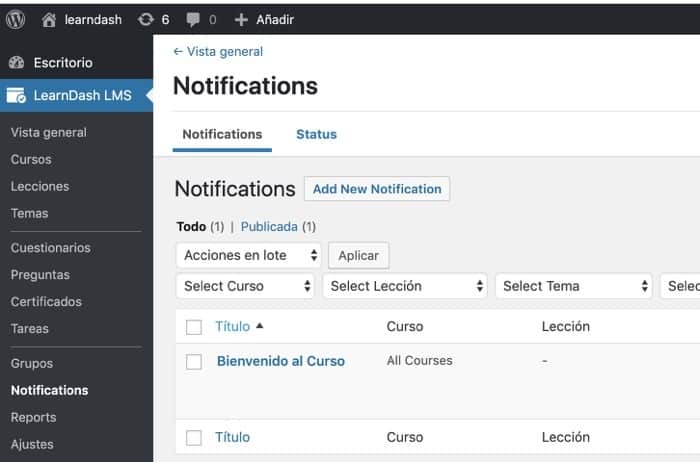 notificaciones learndash