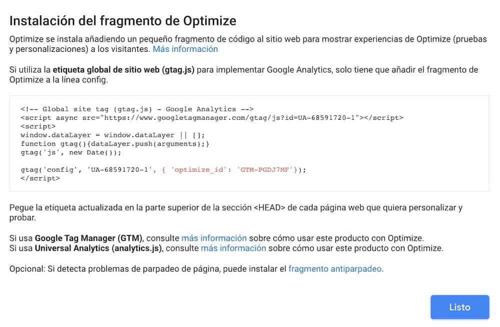 codigo google optimize