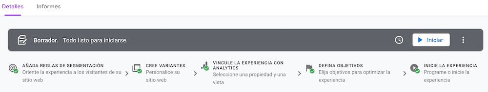 iniciar prueba a/b optimize