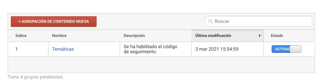 Agrupación de contenido nueva