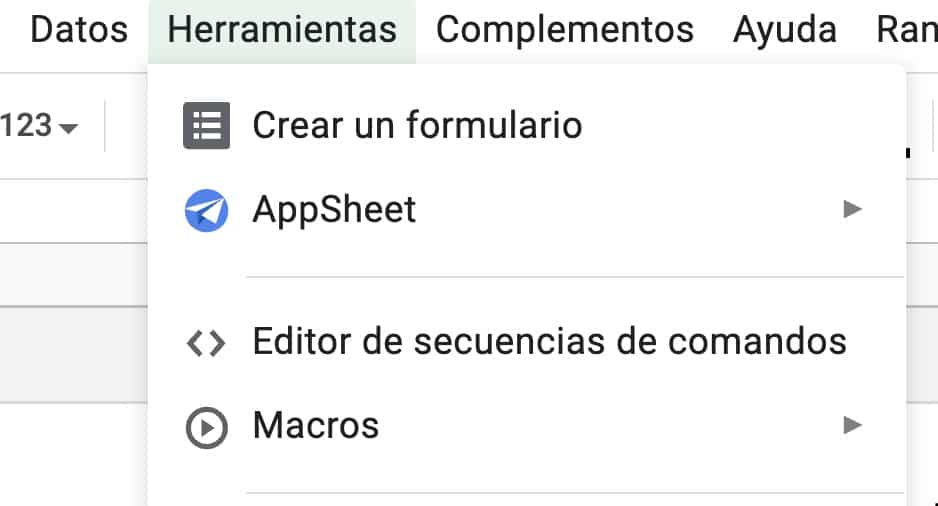 editor comandos google sheets