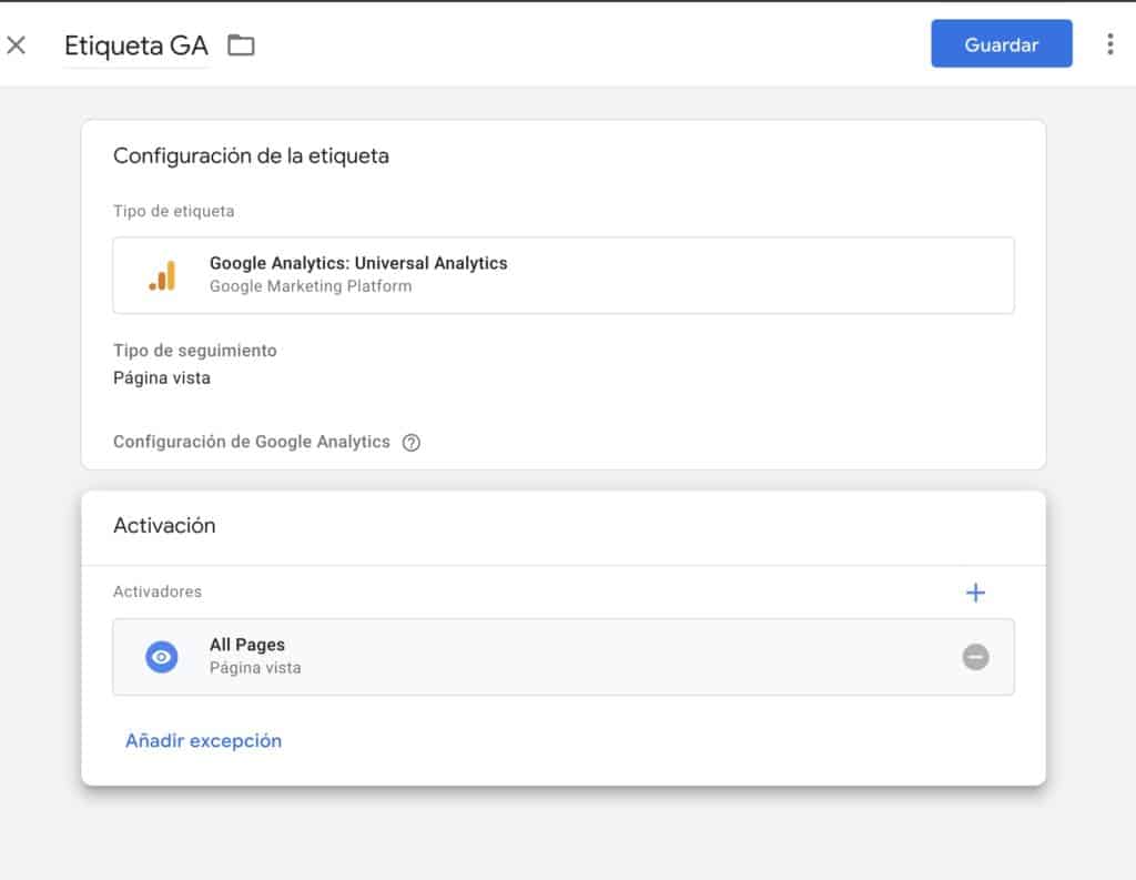 etiqueta GA configurada