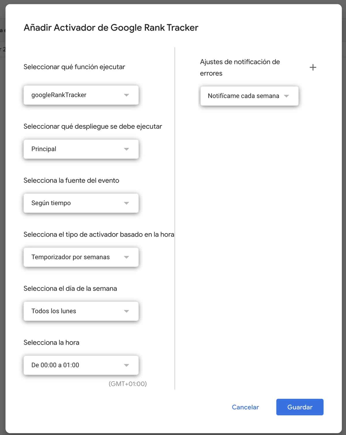 opciones activador google rank tracker