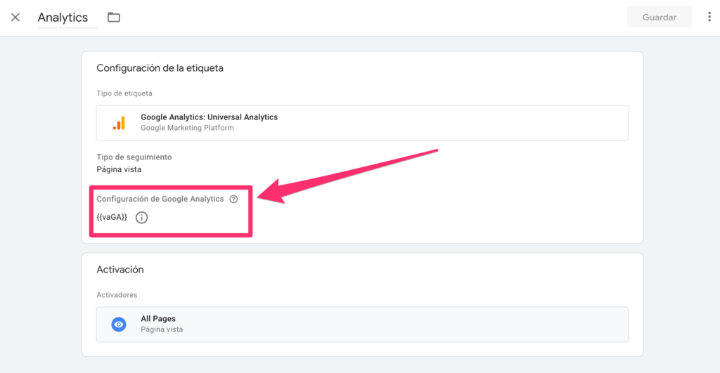 crear etiqueta google analytics en tag manager