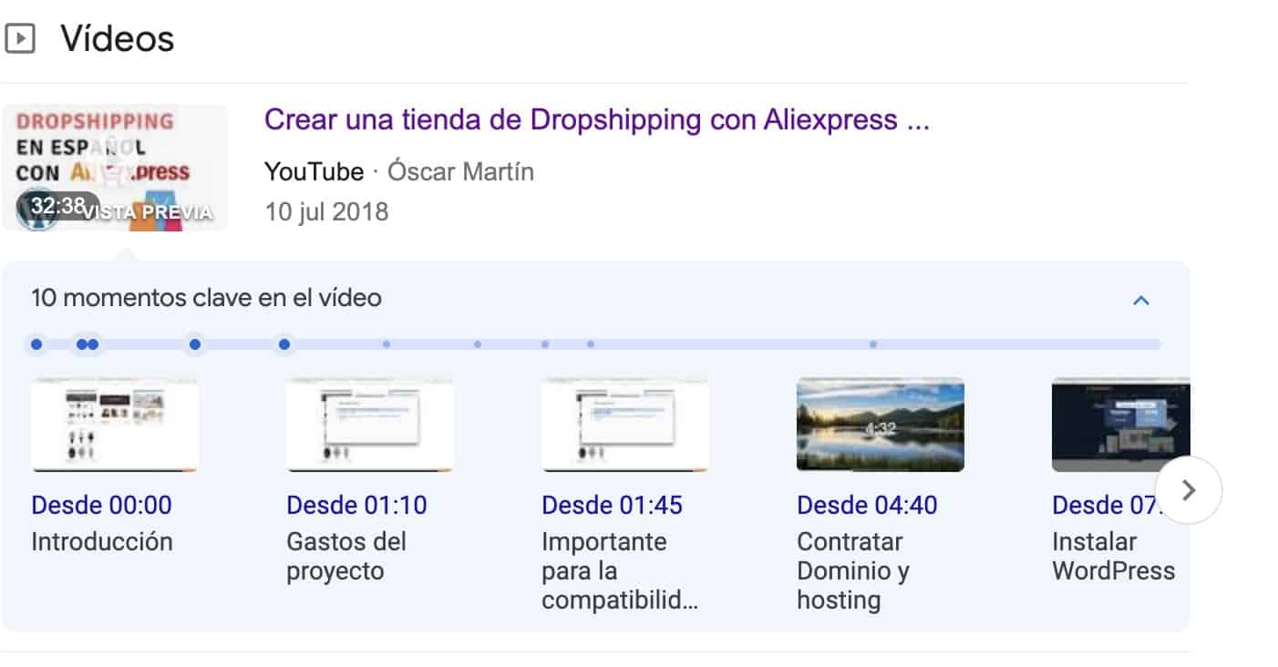 video con momentos clave en google