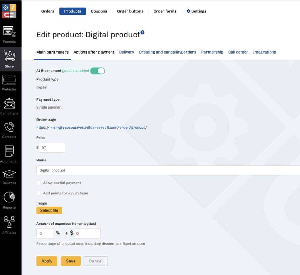 Vender productos en Influencersoft