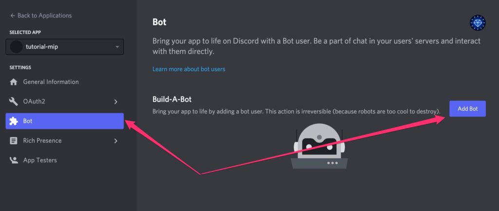 add bot developer discord