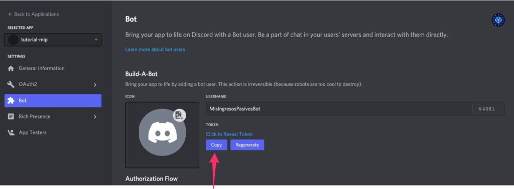 exportar token bot discord