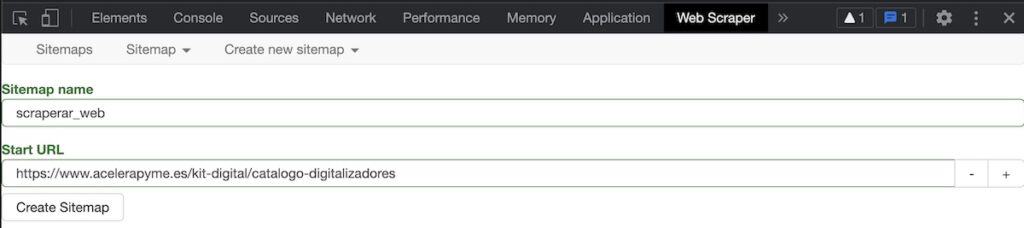 Crear un sitemap en el web scraper