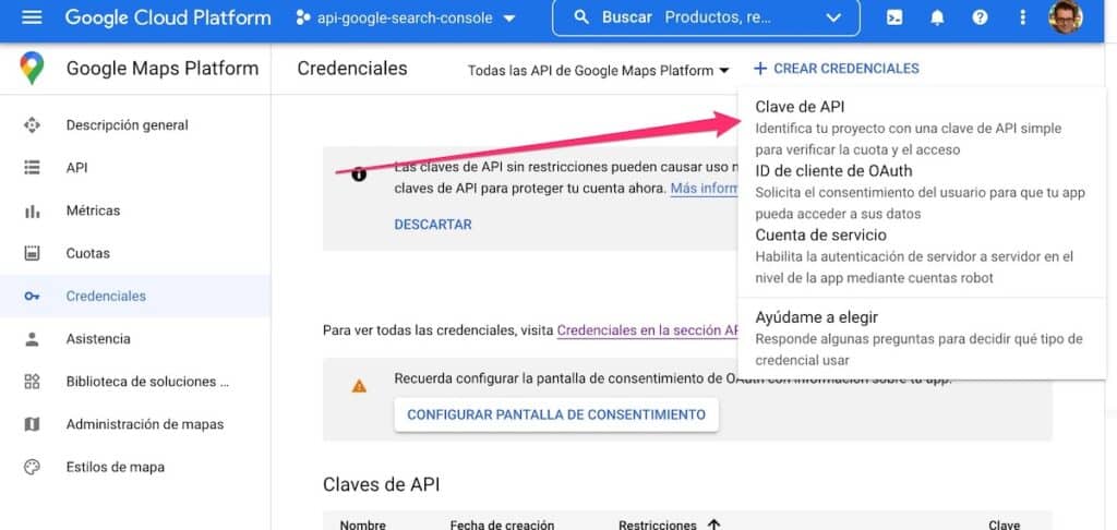 Credenciales Clave del API de Geocoding de Google