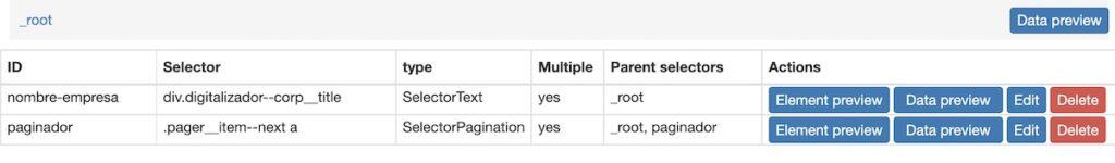 Elementos sitemap para Scraping