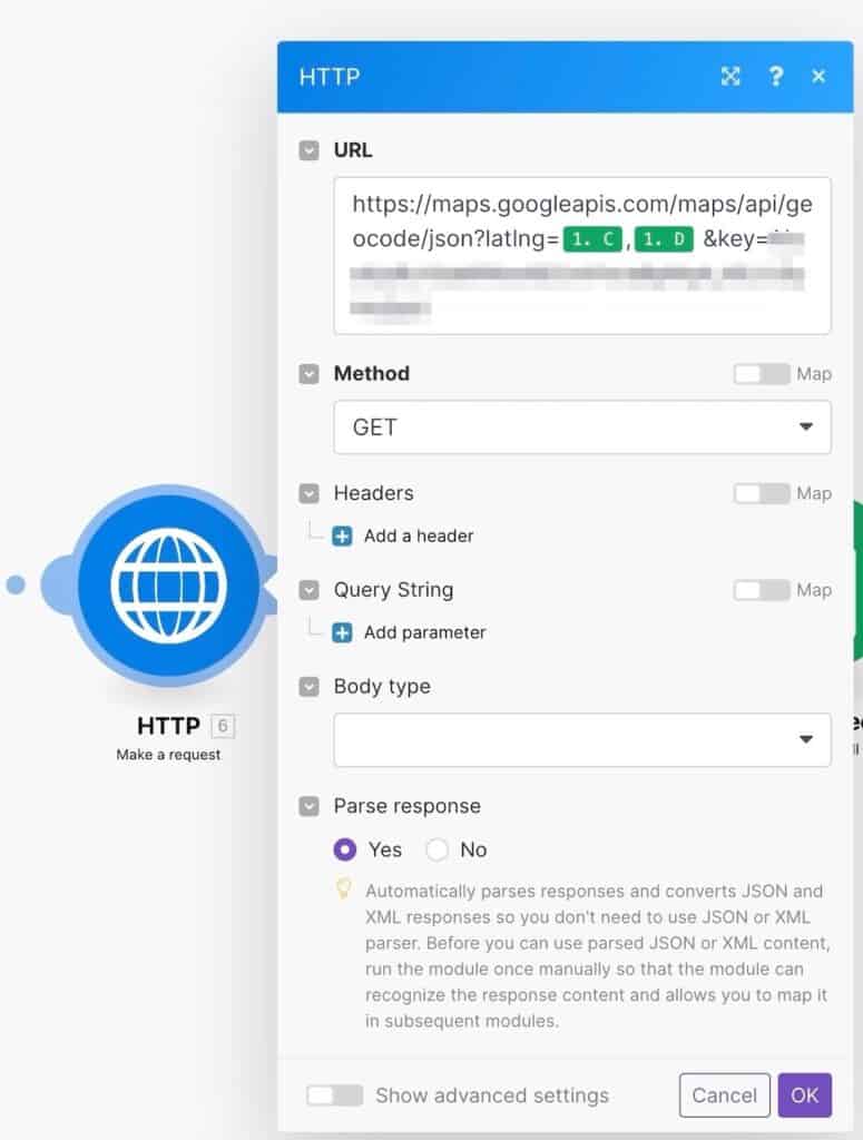 Modulo HTTP Make a Request