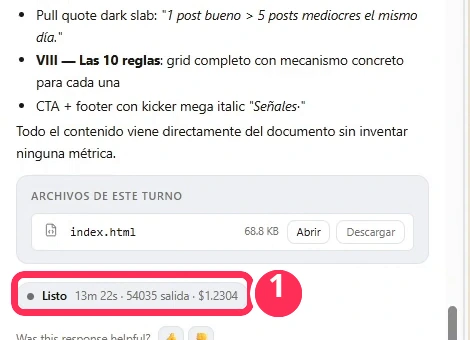 Coste y tiempo de generación de la landing en Open Design