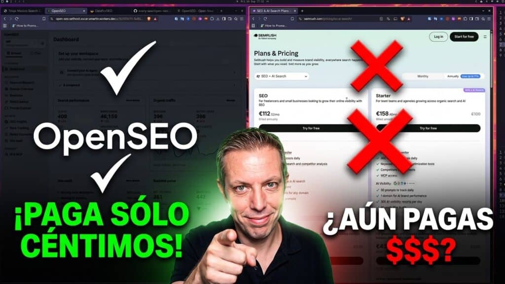 OpenSEO vs SEMrush: comparación en pantalla (vídeo c9SZzrffGIg)