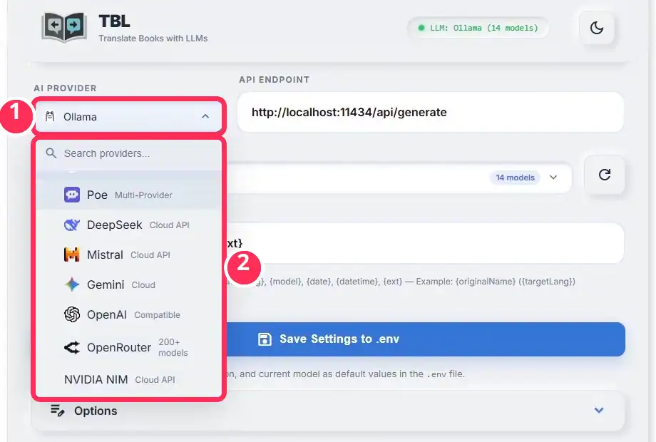 Lista de proveedores de IA compatibles con TranslateBooksWithLLMs