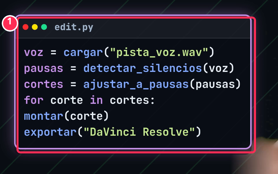 Script de Python que Claude Code escribe para detectar silencios y montar los cortes del vídeo