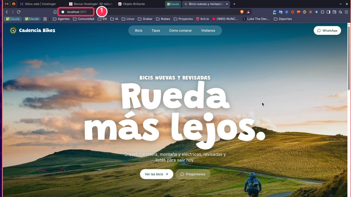 Web hecha con IA de una tienda de bicicletas funcionando en localhost antes de subirla a Hostinger